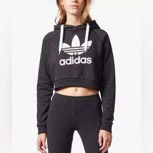 Adidas Women’s Black and White Trefoil Cropped Hoodie